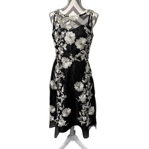Studio One Black Dress Tulle 8 Embroidered White Flowers Sleeveless Fit Flare